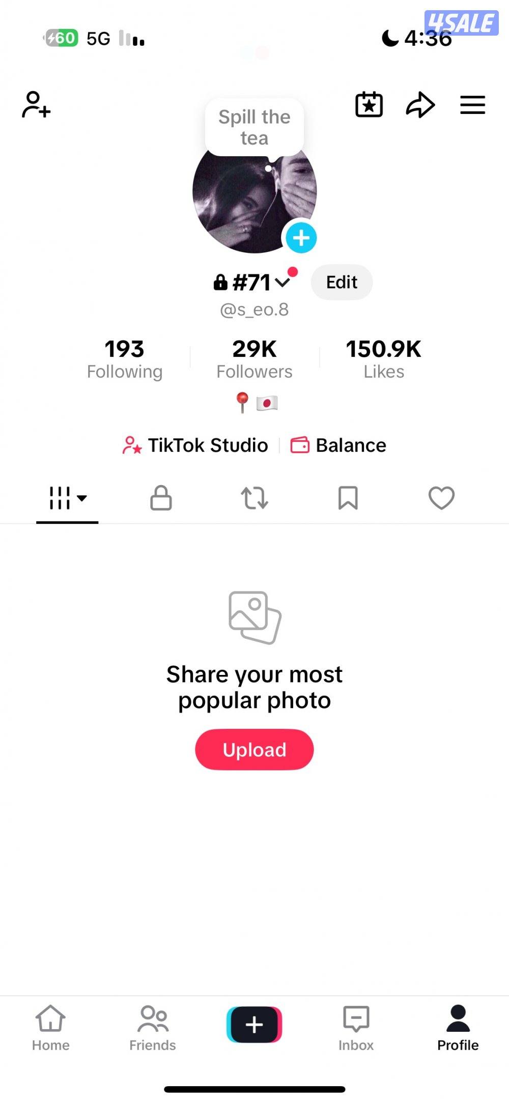 حساب تيك 30 الف عربي رخيص0