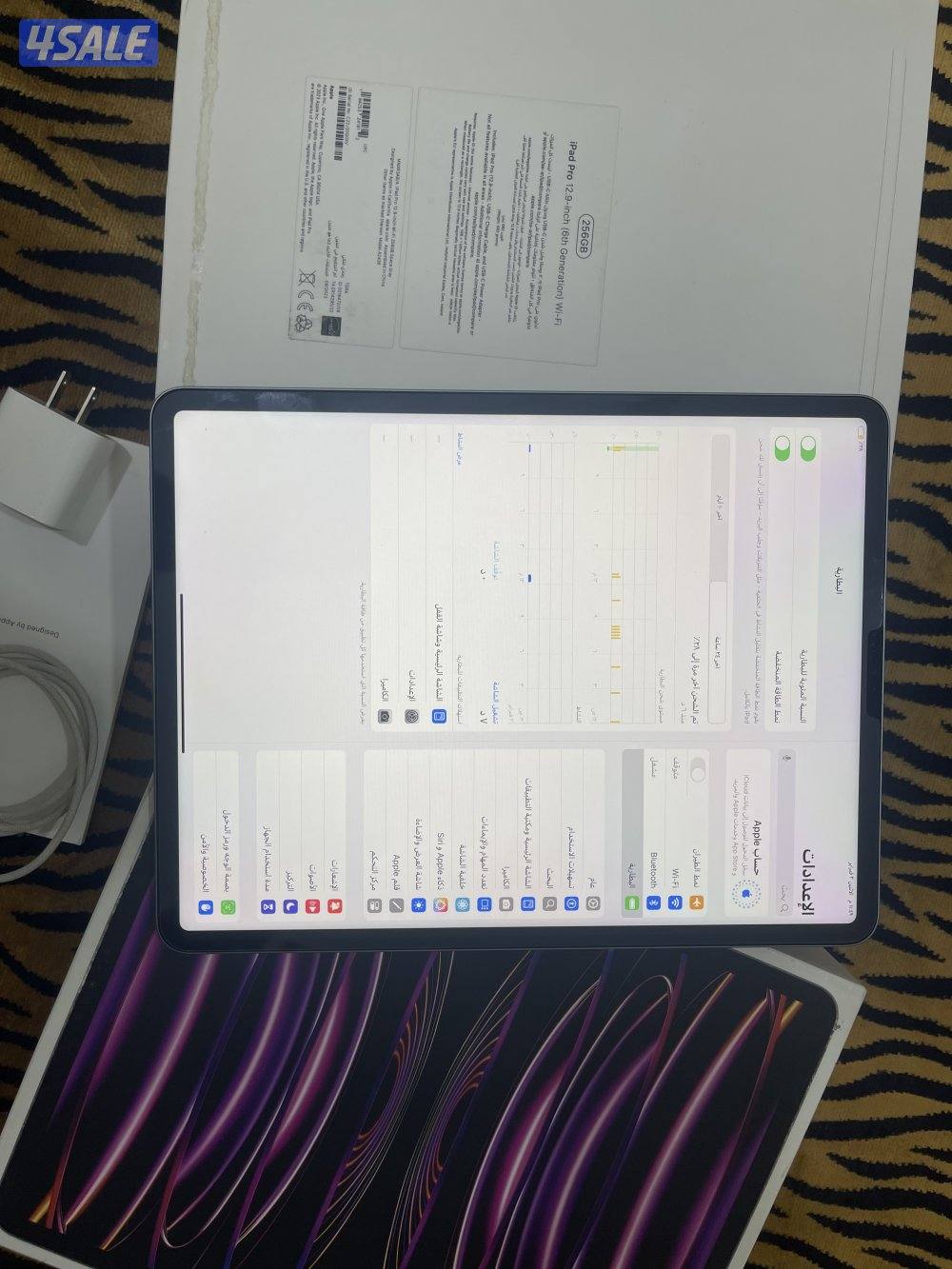 ايباد ابل برو 12.9 انش 256 قيقا بطارية 100 ام تو معالج m2 نظيف حيل3