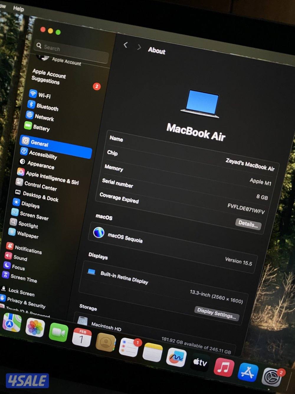 Apple MacBook Air m1 , 8GB RAM , 256GB SSD , 13.3-inch , Space Grey1