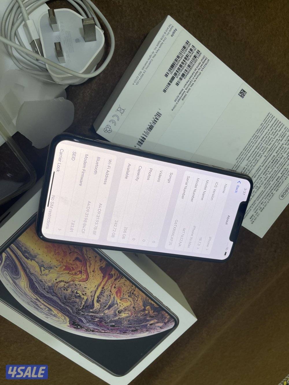 ايفون ابل اكس اس ماكس 256 قيقا بطارية 81 يركب فيه خطين غير الاكتروني م2