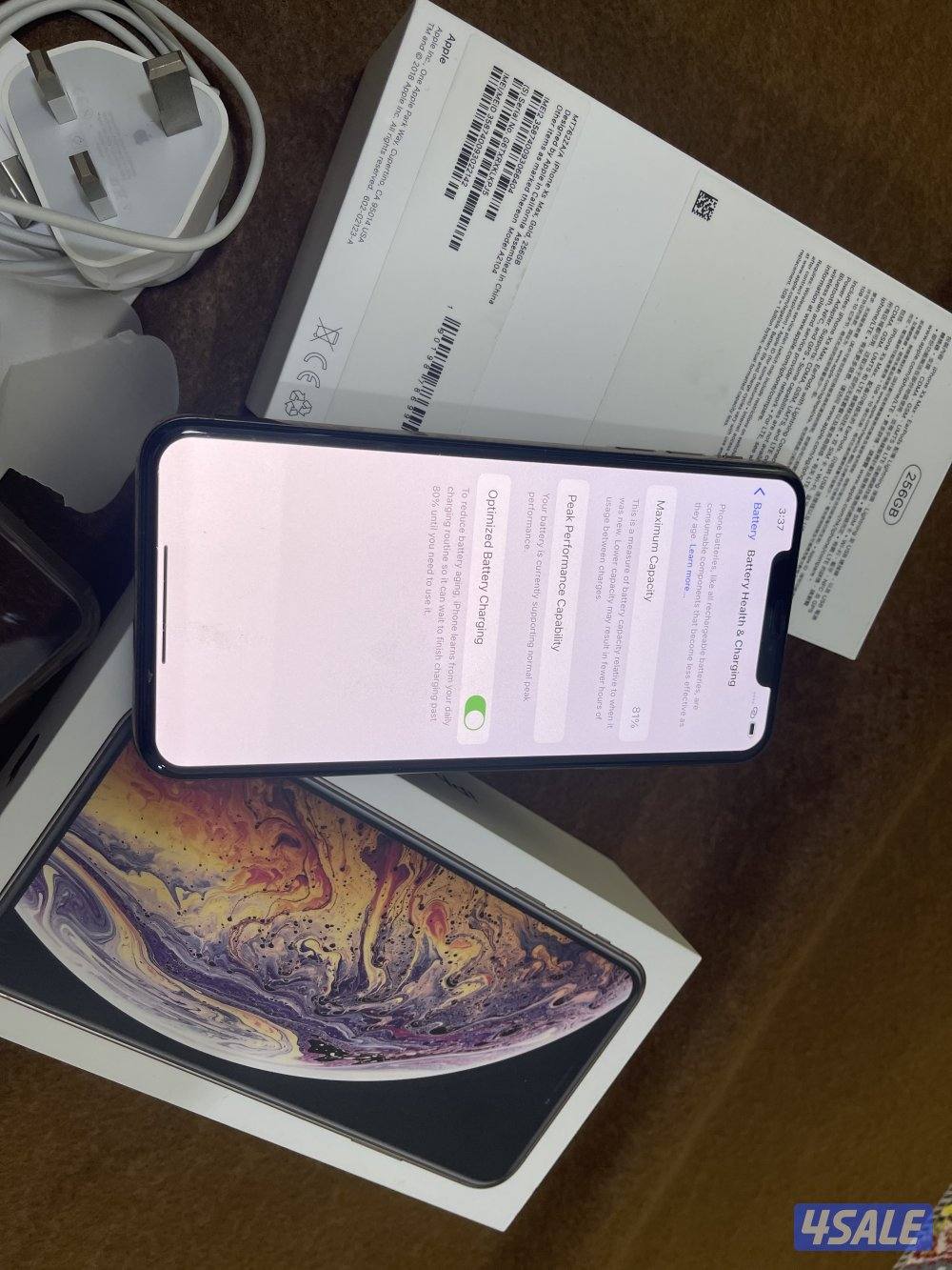 ايفون ابل اكس اس ماكس 256 قيقا بطارية 81 يركب فيه خطين غير الاكتروني م4