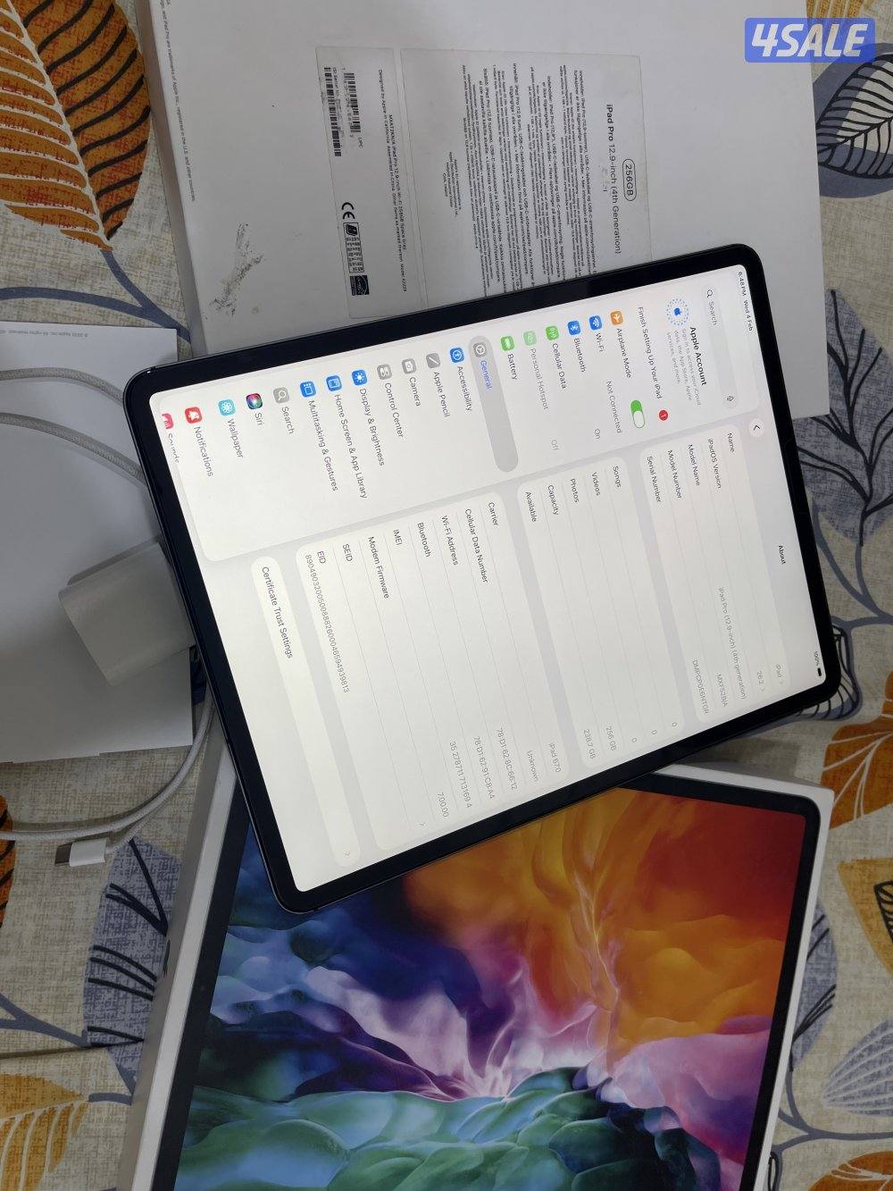 ايباد ابل برو 12.9 انش 256 قيقا بطارية 91 خط شريحة الجيل الرابع2