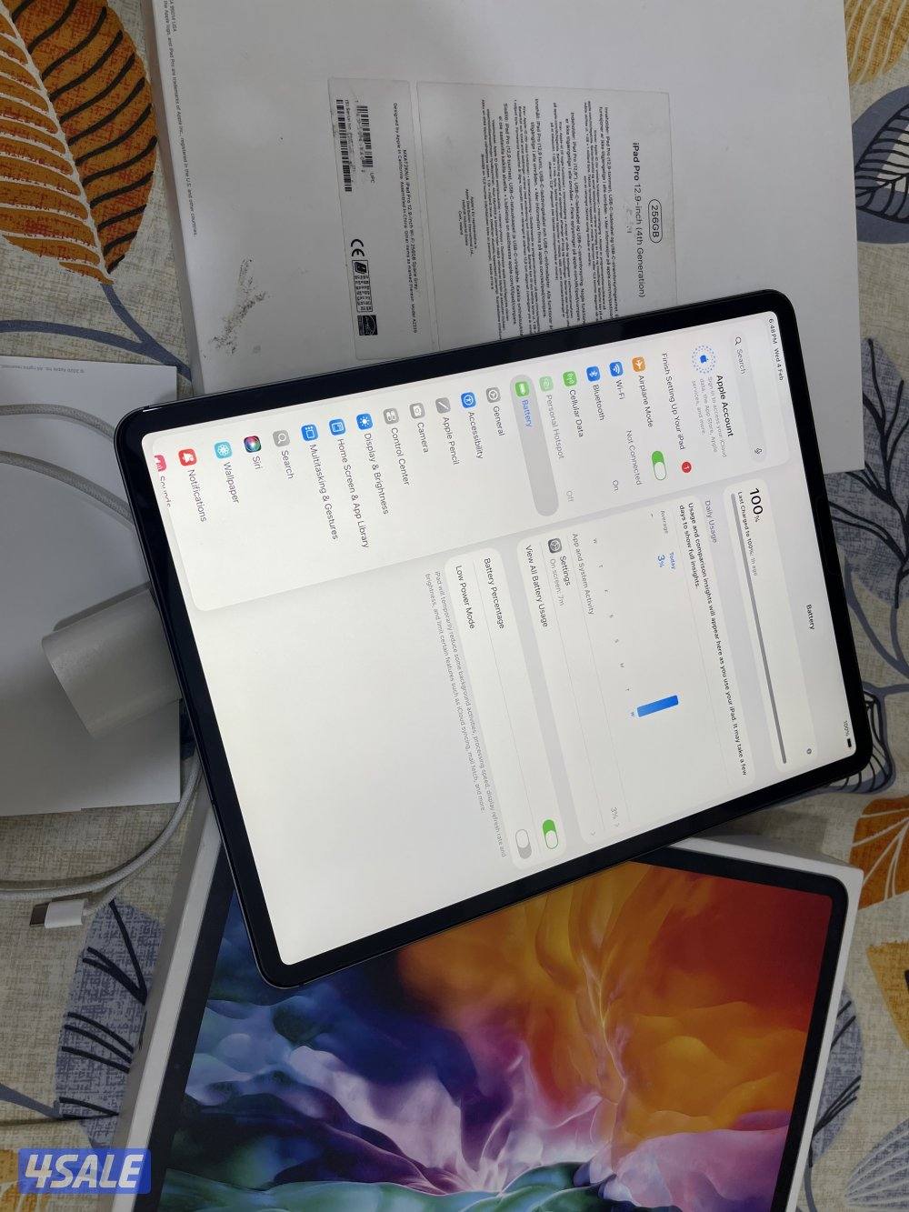ايباد ابل برو 12.9 انش 256 قيقا بطارية 91 خط شريحة الجيل الرابع5
