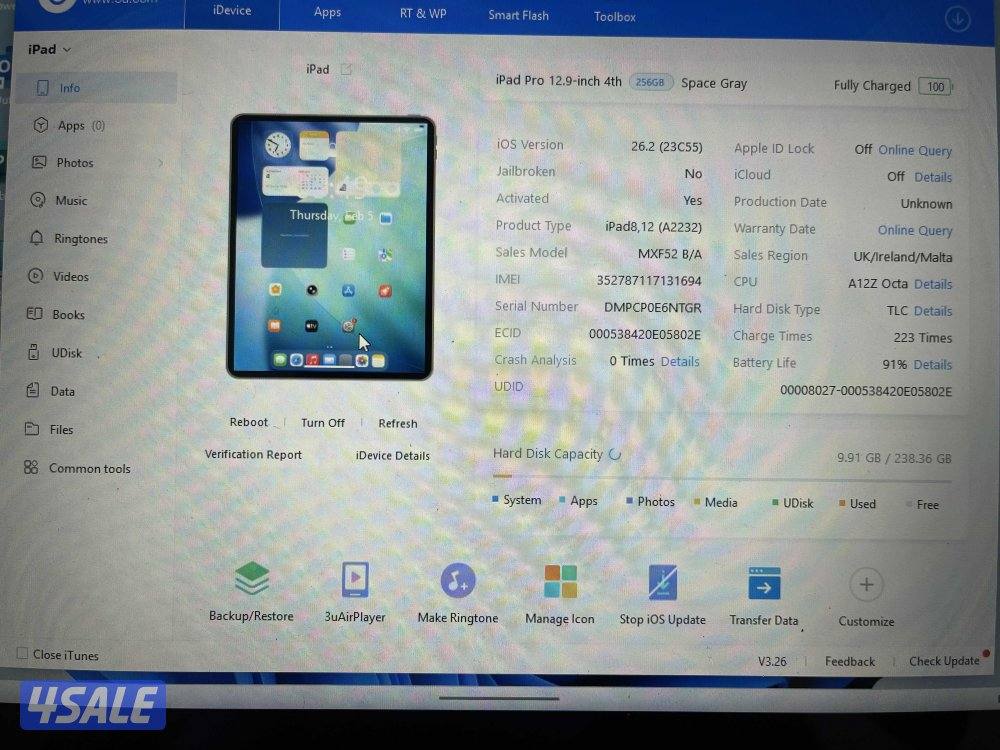 ايباد ابل برو 12.9 انش 256 قيقا بطارية 91 خط شريحة الجيل الرابع6