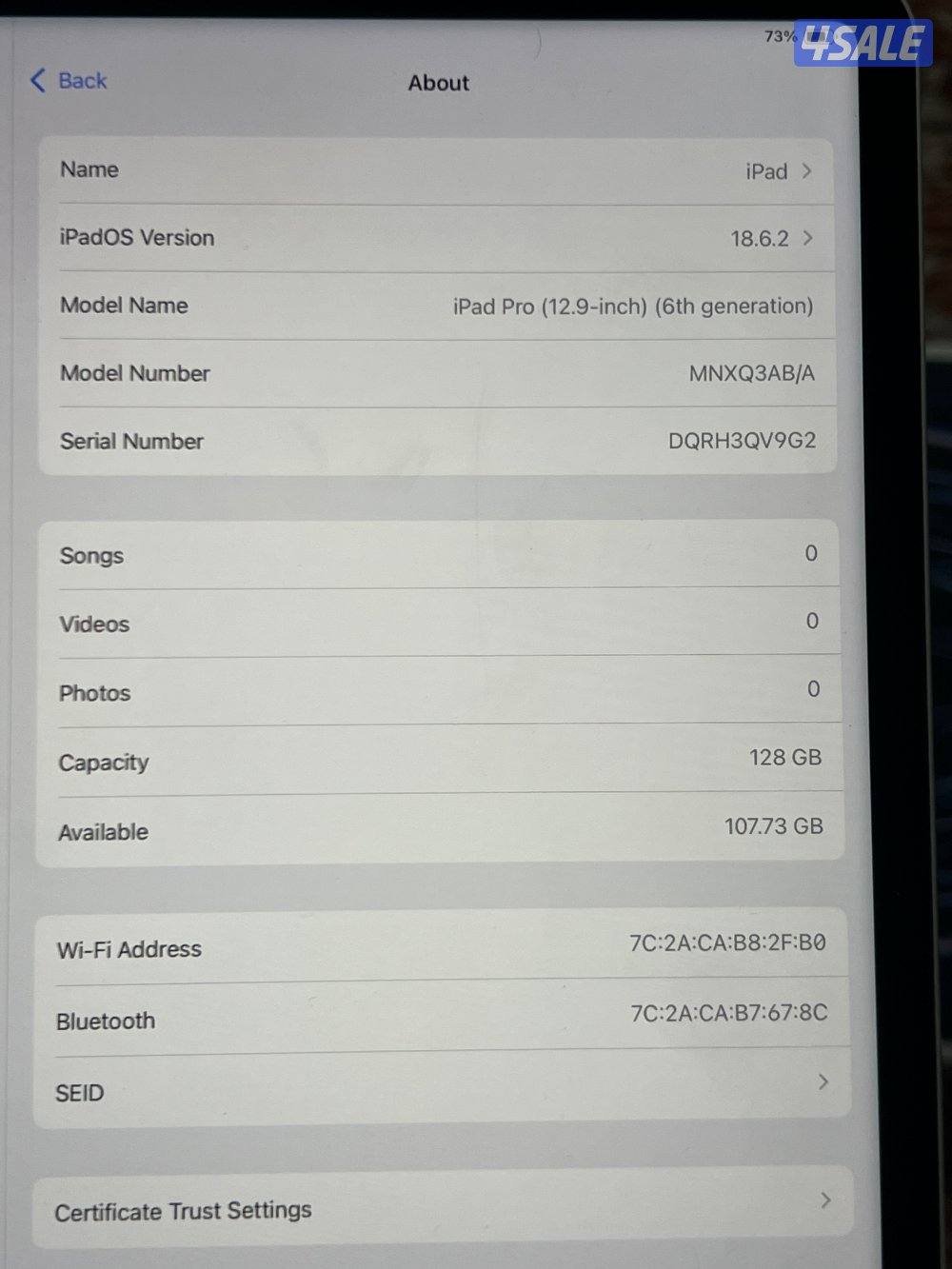 Ipad  pro 12.9  m2 the gen 6  128 giga0