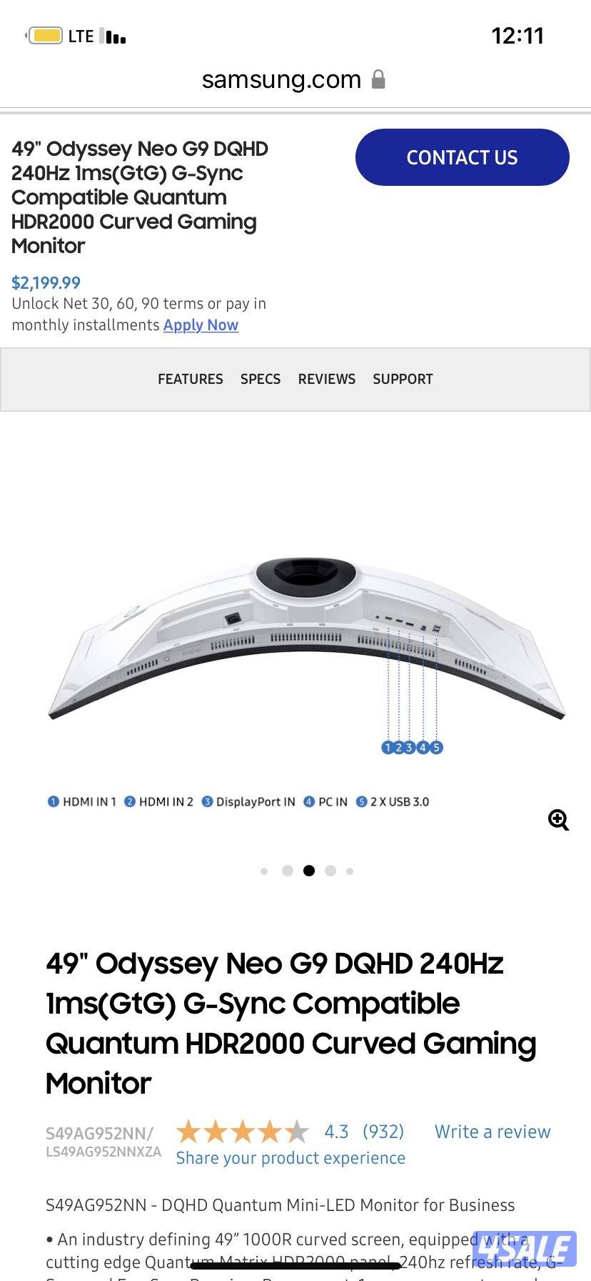 للبيع شاشه 49 Samsung Oddessy neo G97