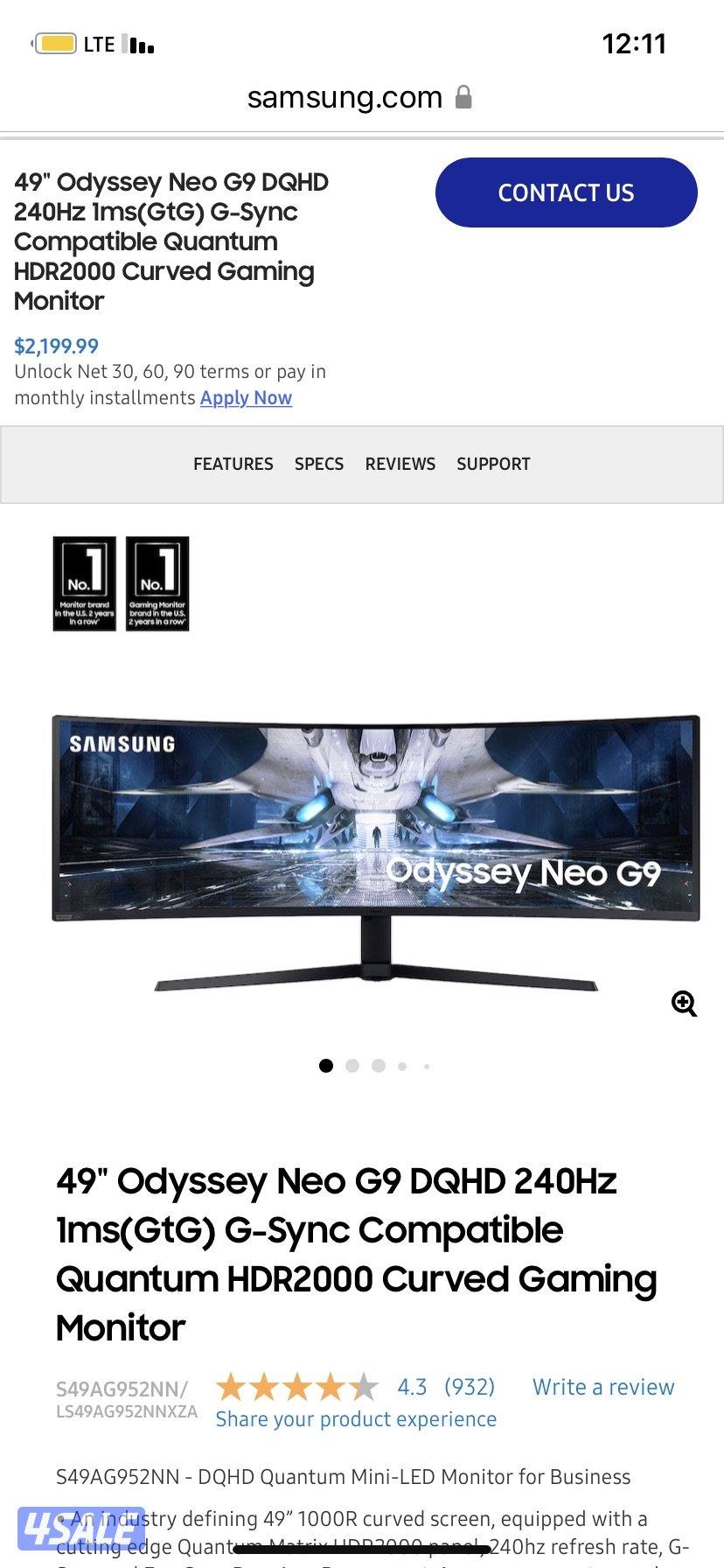 للبيع شاشه 49 Samsung Oddessy neo G910