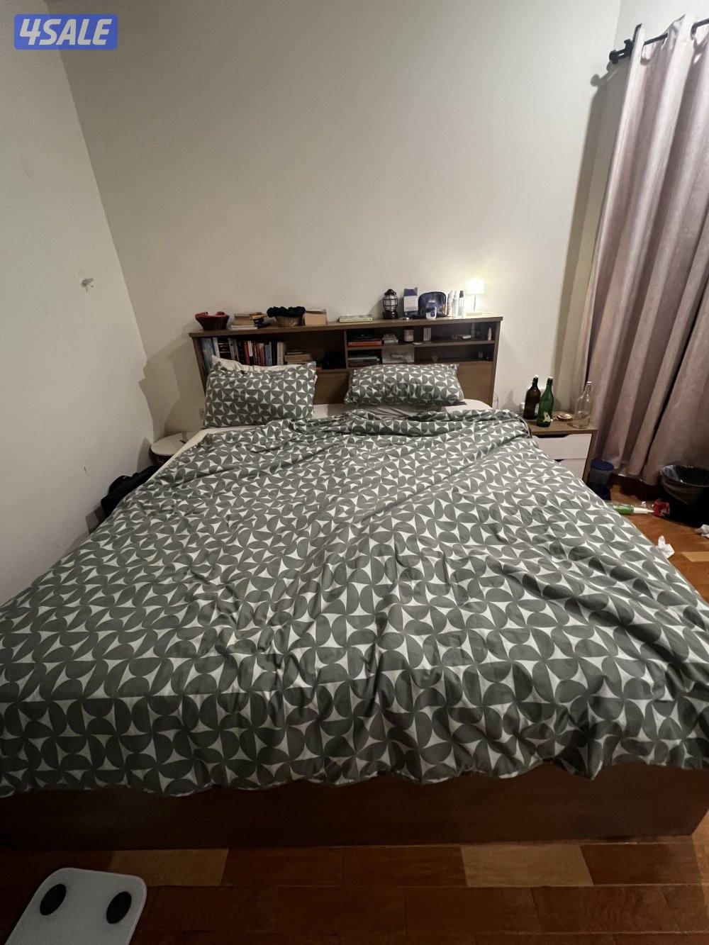 Bed frame with mattress and 2 bedside tables1