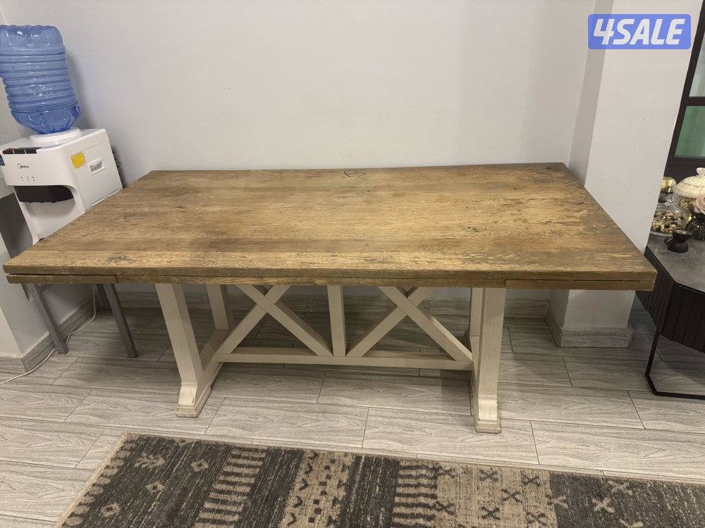 طاوله خشب اصلي بدون كراسي توسع وتتصغر0