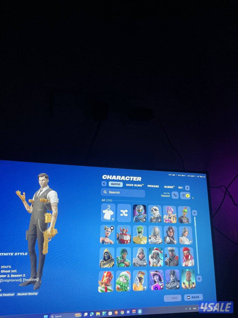 حساب فورتنايت من السيزون الثاني 216 سكن 281 شنطه 246 اكس 185 مضلة3