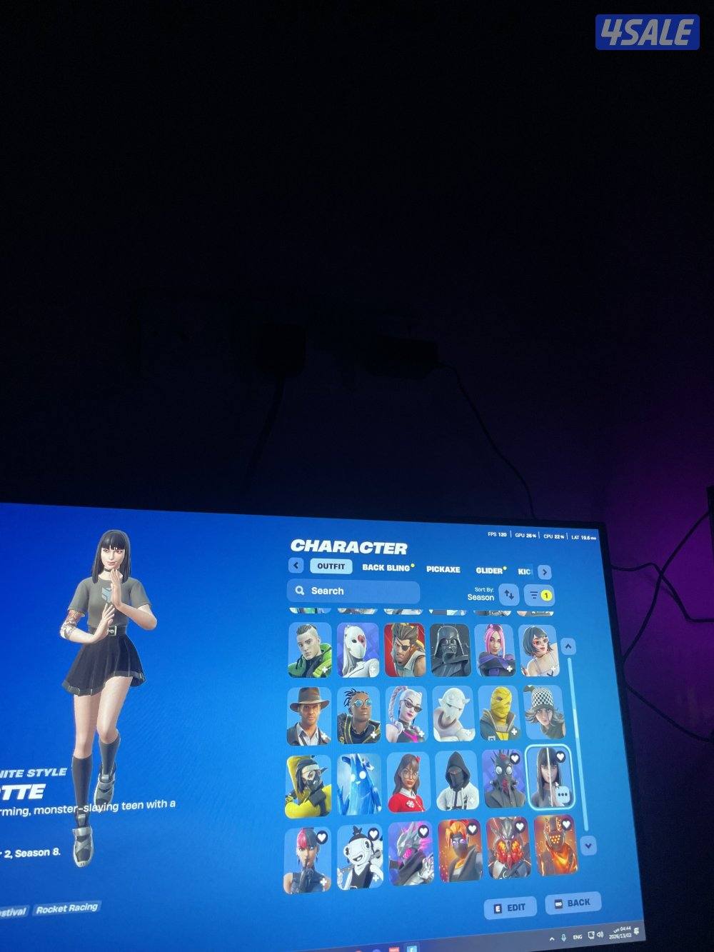 حساب فورتنايت من السيزون الثاني 216 سكن 281 شنطه 246 اكس 185 مضلة5