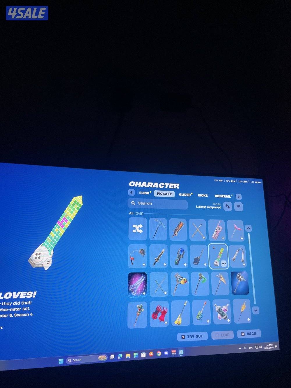 حساب فورتنايت من السيزون الثاني 216 سكن 281 شنطه 246 اكس 185 مضلة11