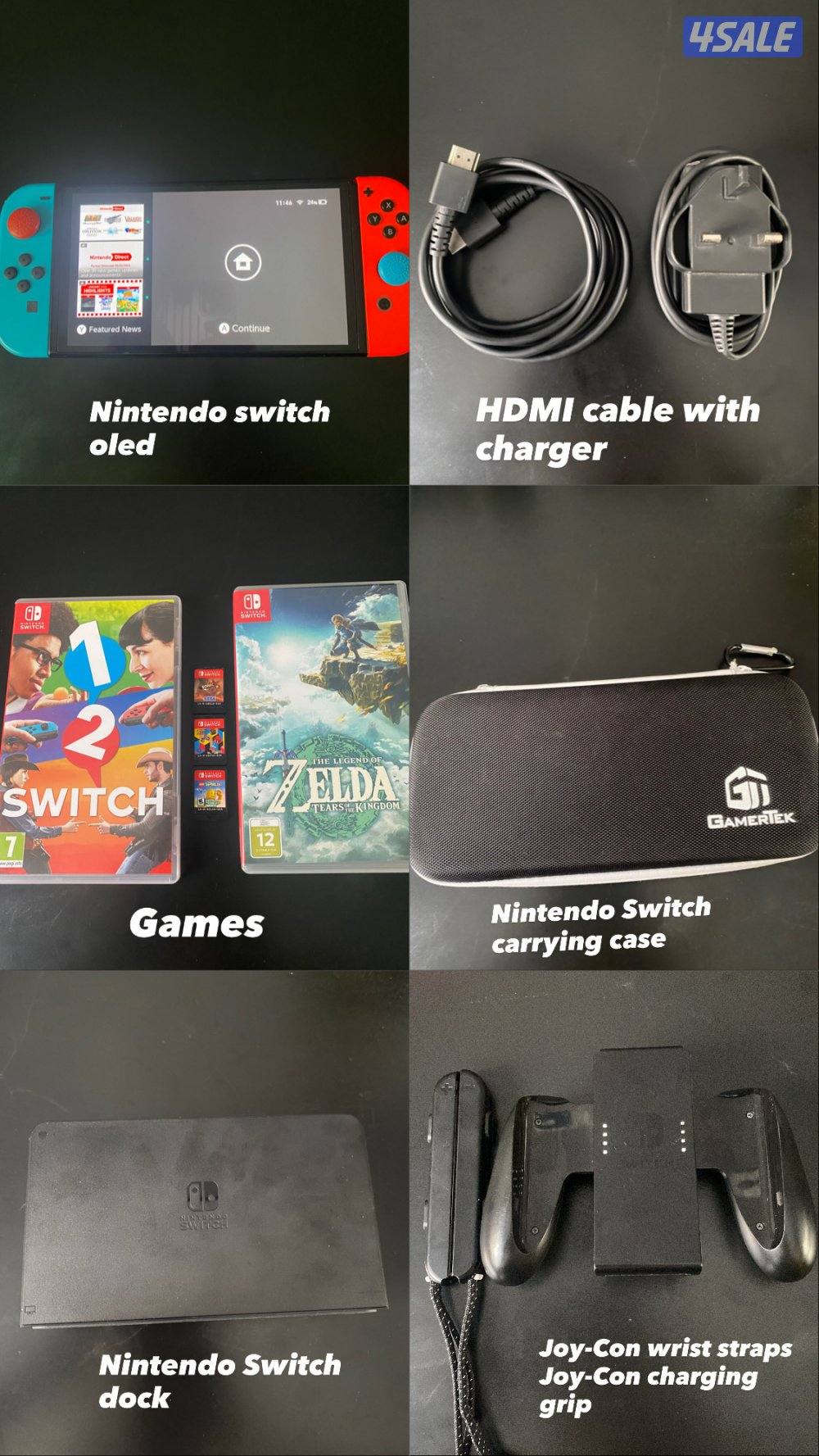 Nintendo Switch OLED Neon + 4 Games + Case – Excellent Condition0