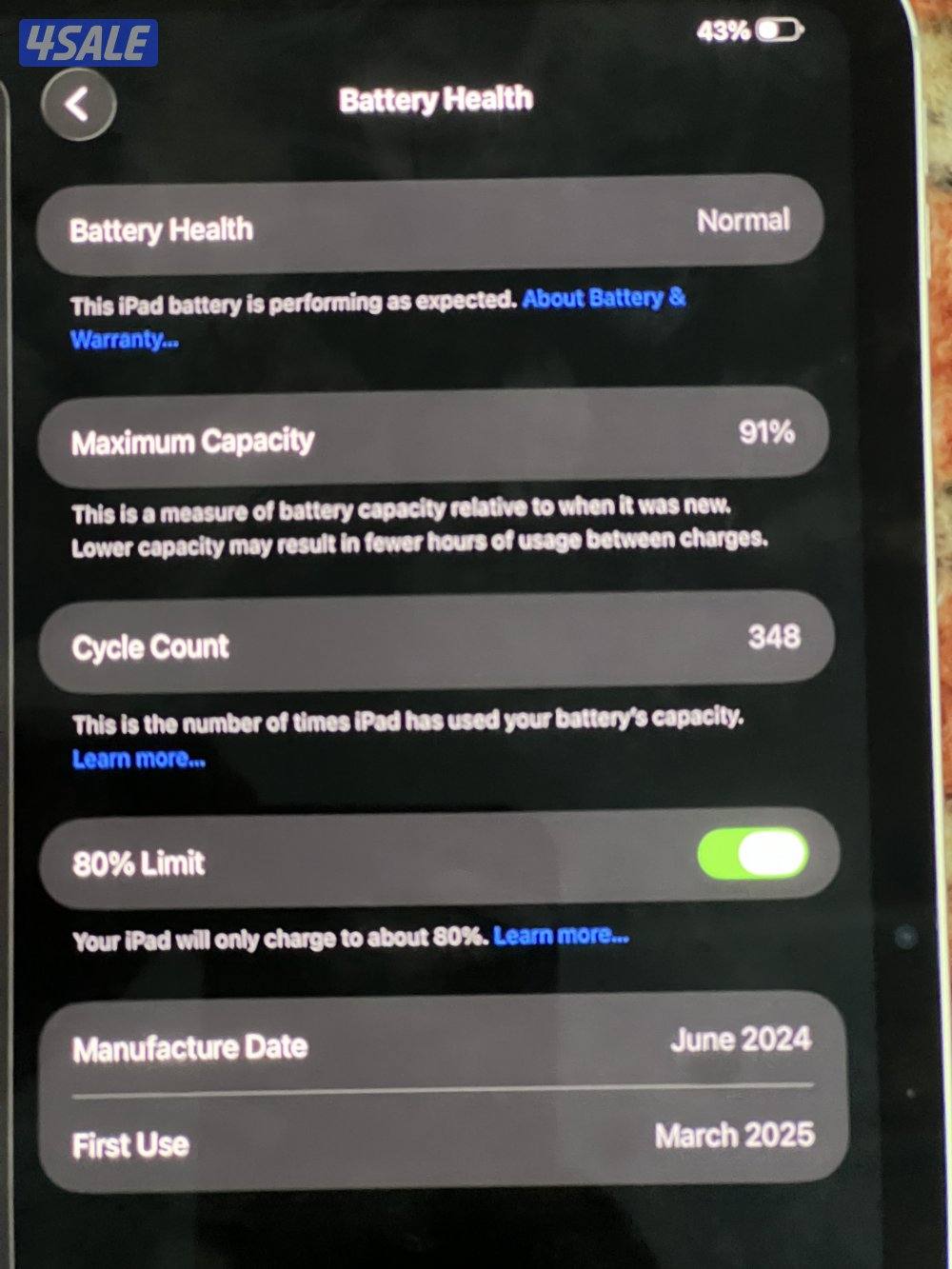 iPad  11 pro  m4  256  battery  91% very clean1