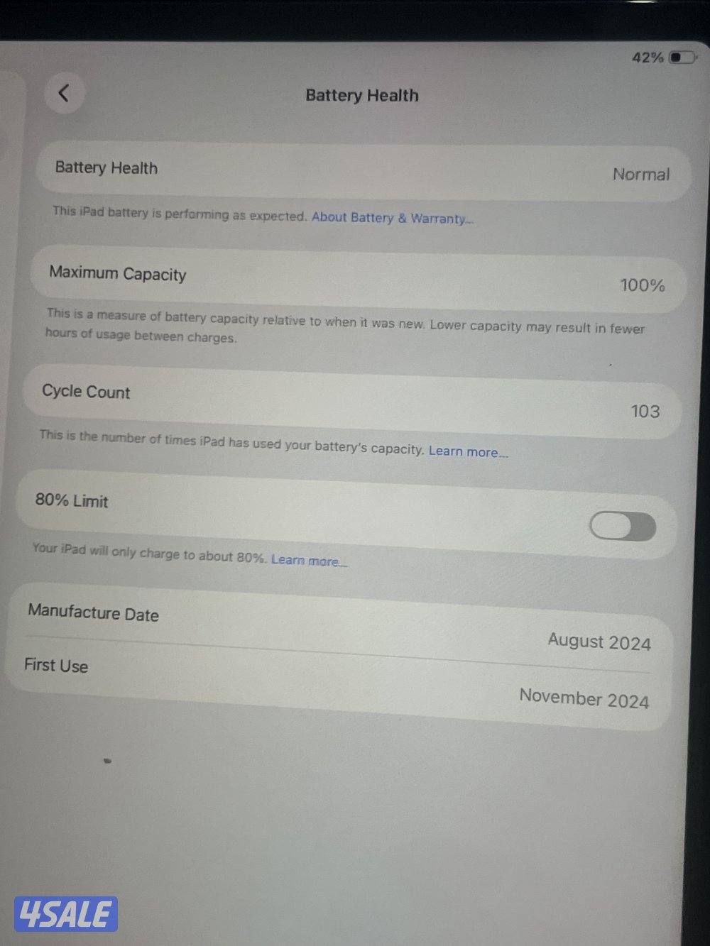 iPad   Air  13 inch  M2   battery 100%3