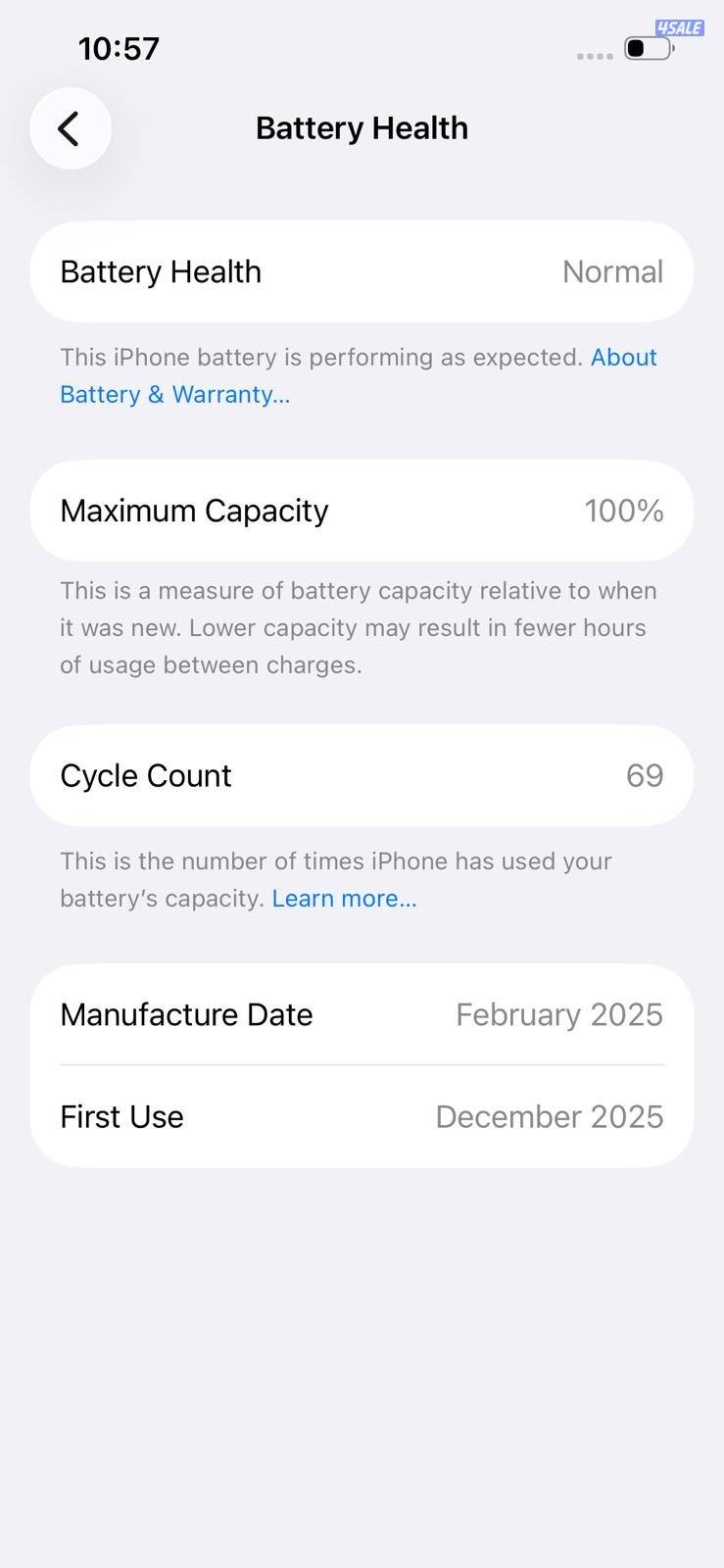 iPhone 16e 128GB Black – 100% ايفون 16e صحة البطارية5
