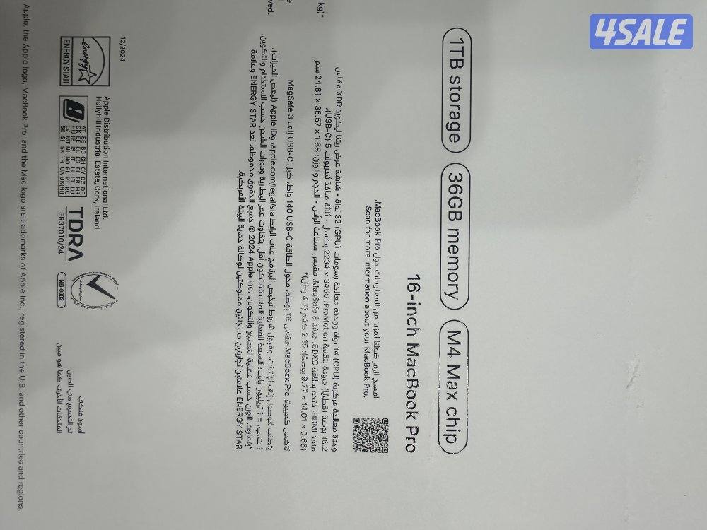 MacBook Pro m4 max SPB/14C CPU/32C GPU/36GB/1TB Battery 100% cycle 200