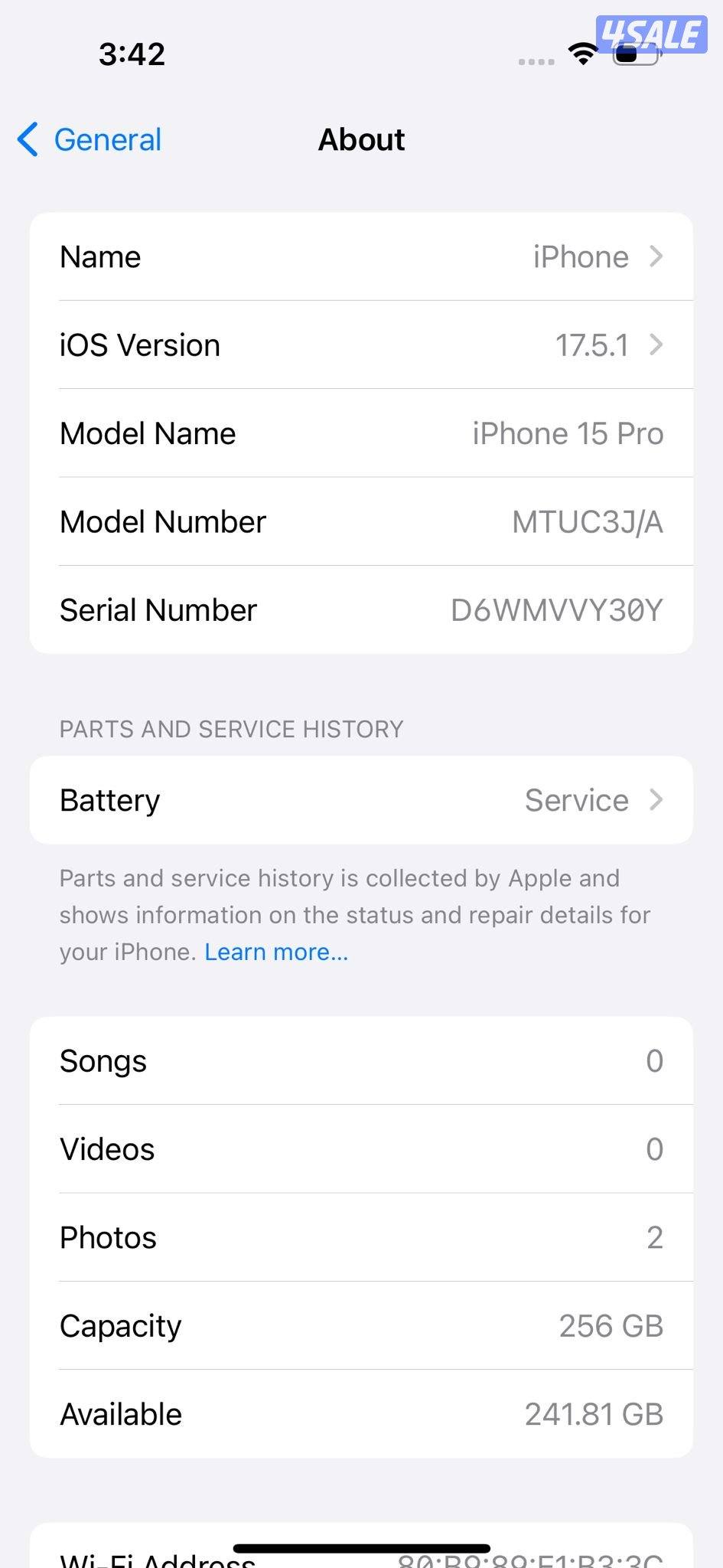 iPhone 15 Pro 256GB Black – 78% ايفون 15 برو  مستعمل كالجديد البطارية13