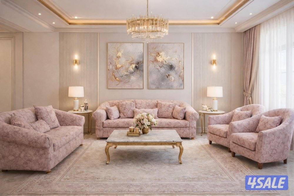 كنب وردي للبيع ( قنفتين وكرسيين)0