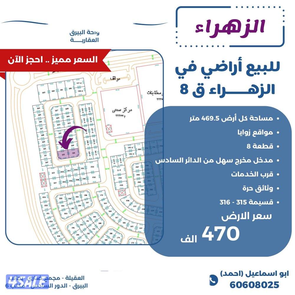 للبيع اراضي موقع بأسعار مناسبة في الزهراء0