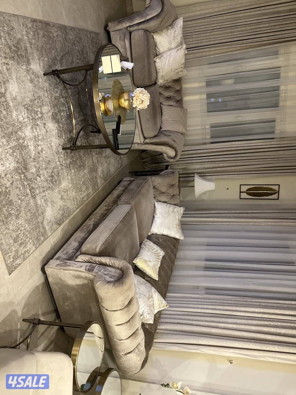 طقم كنب ٣ + ٢ وكرسي مفرد لون زيتي ايكيا0