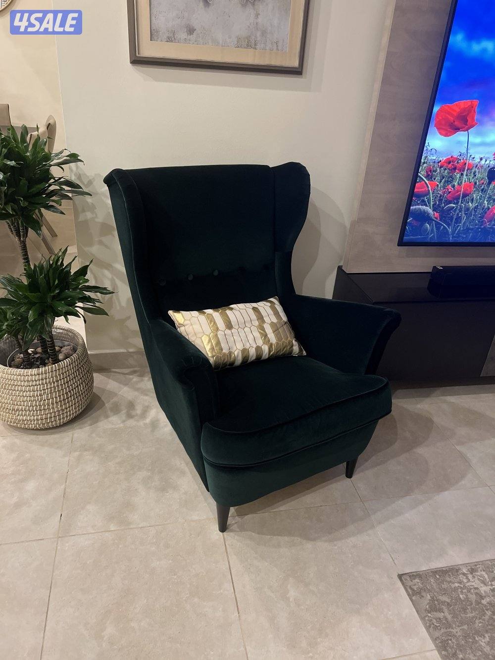 طقم كنب ٣ + ٢ وكرسي مفرد لون زيتي ايكيا1