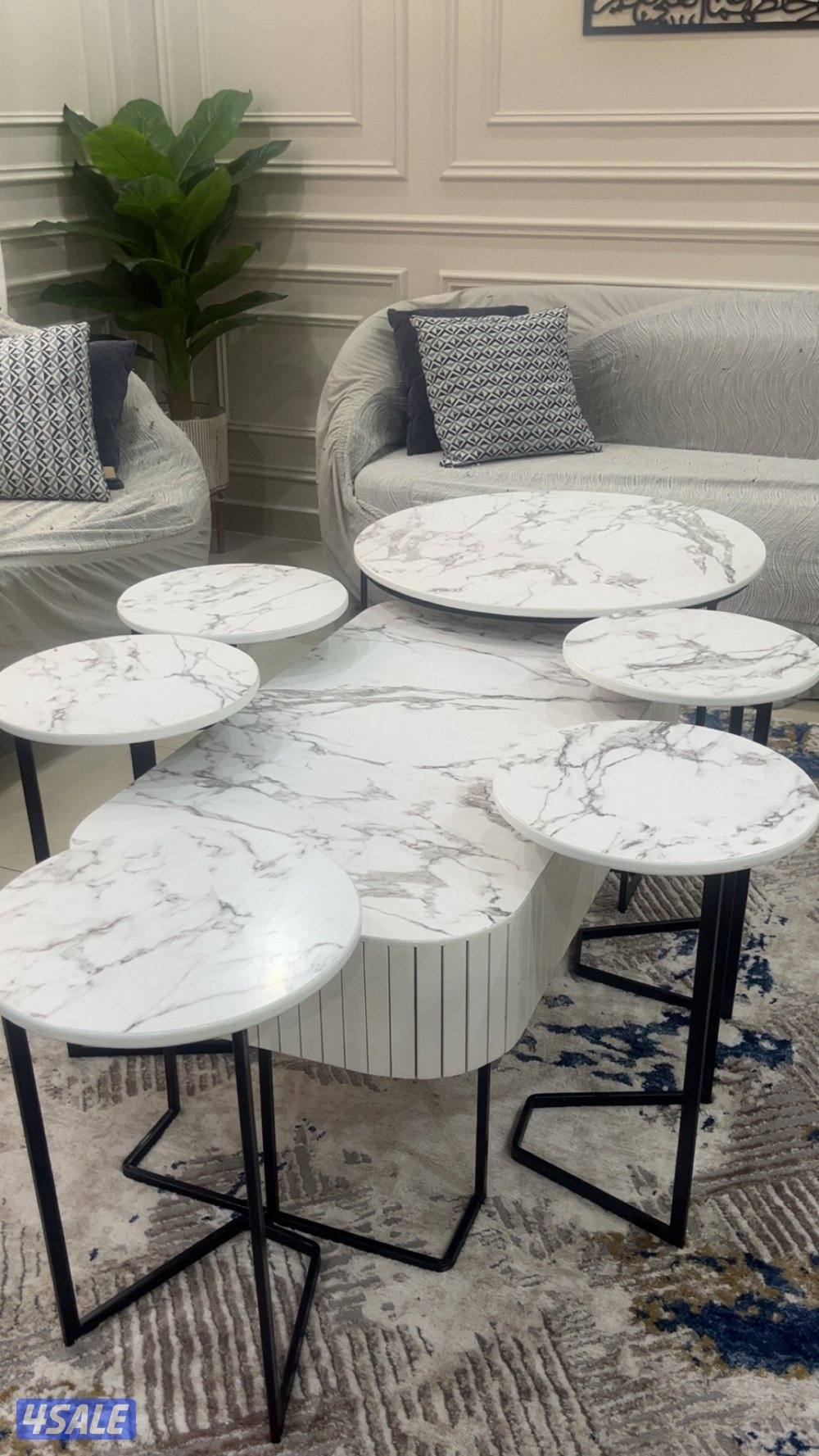 للبيع طاوله ماربل جديده كامله ٧ قطع مع اضافة طاولتين0