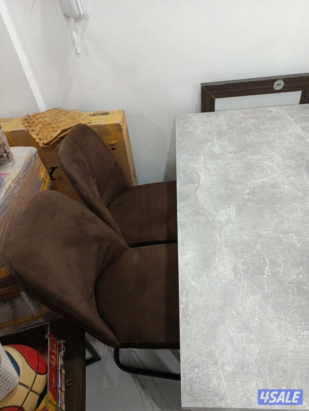 URGENT SALE (4 Dark Brown chairs & Gray table 139cm x 80cm)0