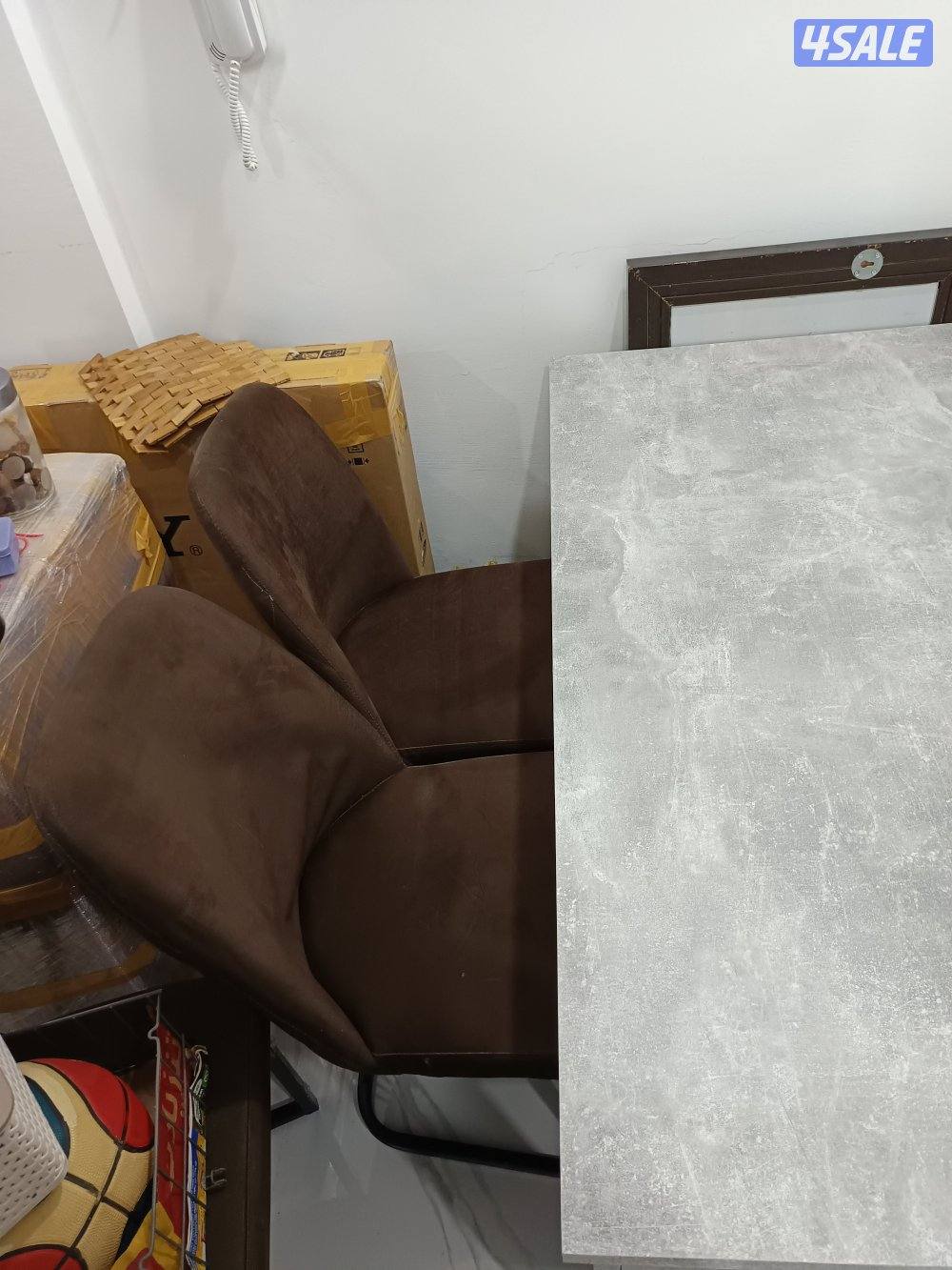URGENT SALE (4 Dark Brown chairs & Gray table 139cm x 80cm)1