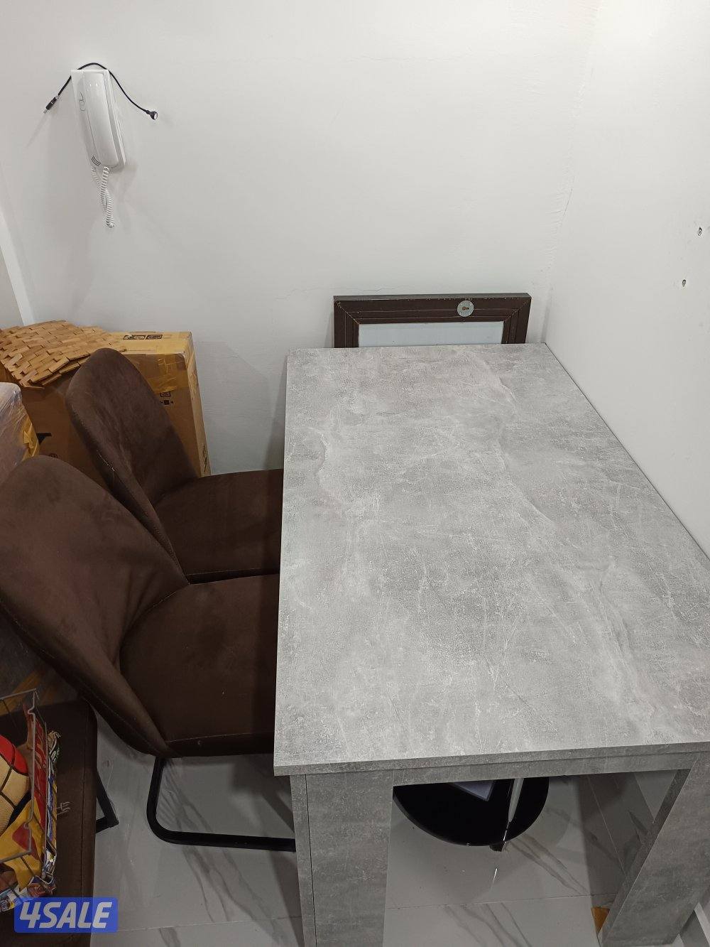 URGENT SALE (4 Dark Brown chairs & Gray table 139cm x 80cm)2