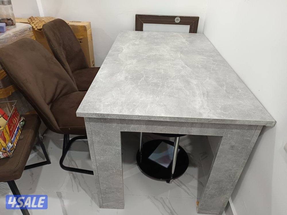 URGENT SALE (4 Dark Brown chairs & Gray table 139cm x 80cm)3