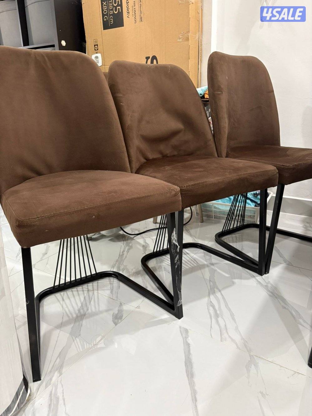 URGENT SALE (4 Dark Brown chairs & Gray table 139cm x 80cm)5