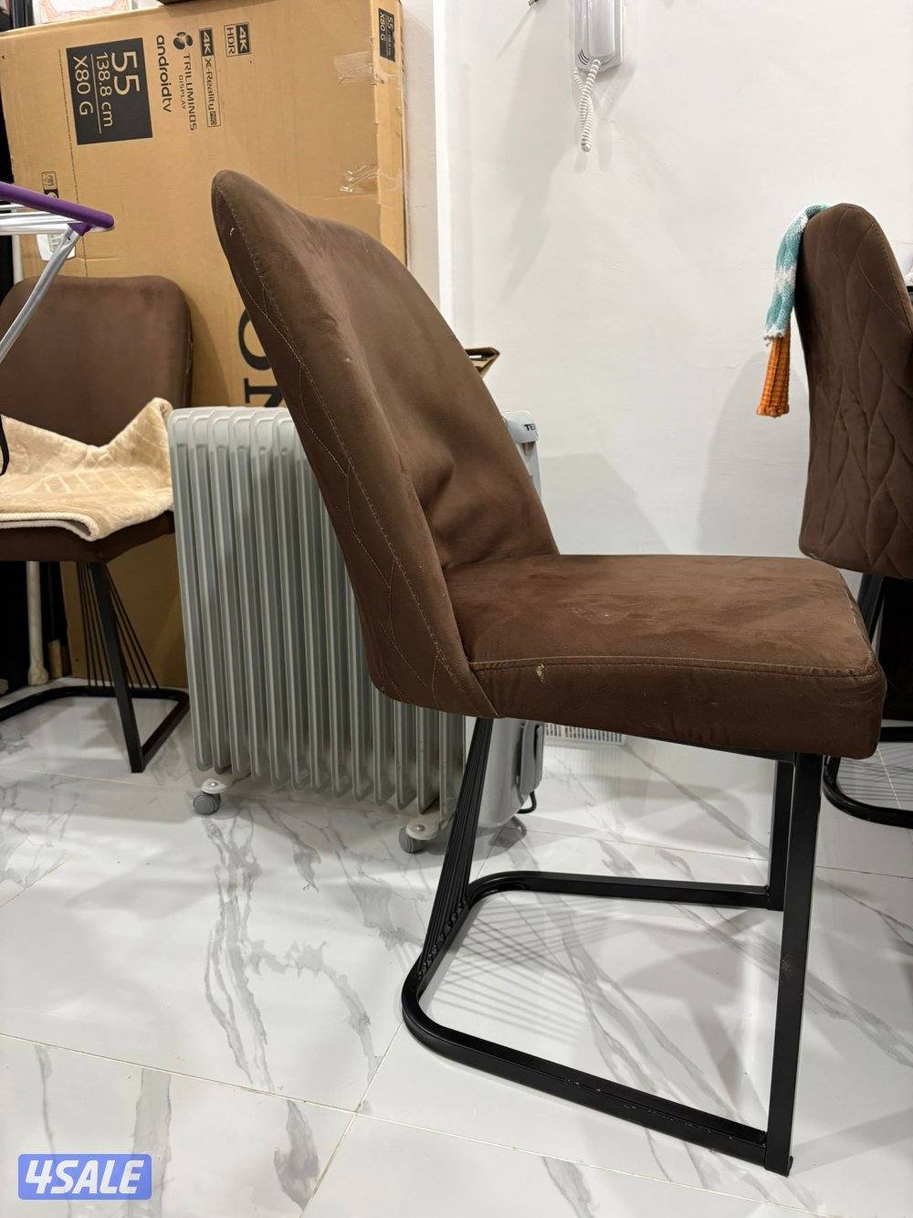 URGENT SALE (4 Dark Brown chairs & Gray table 139cm x 80cm)6