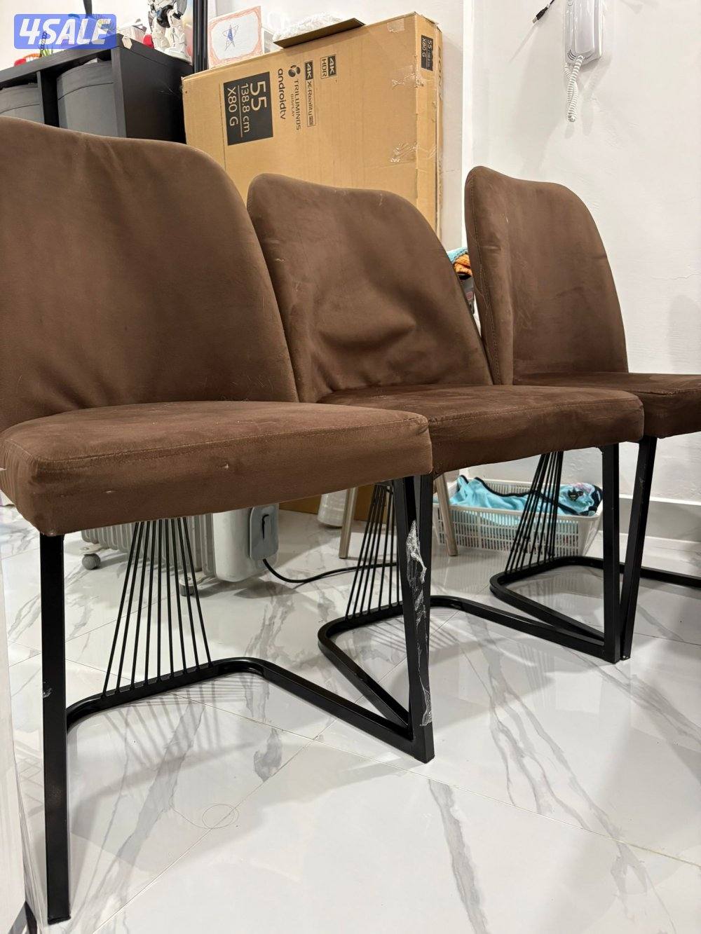 URGENT SALE (4 Dark Brown chairs & Gray table 139cm x 80cm)8