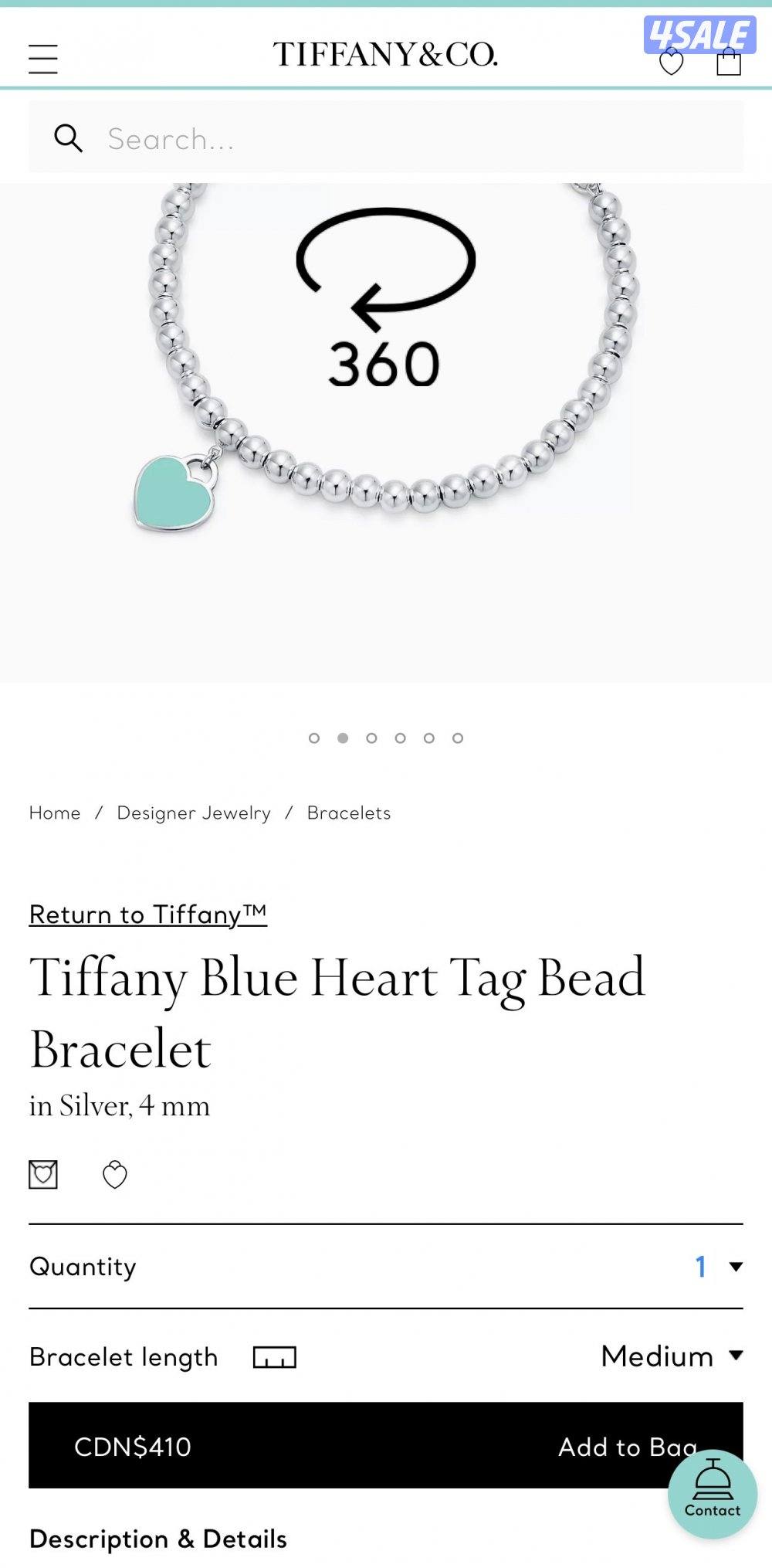 للبيع سوار تيفاني فضه2