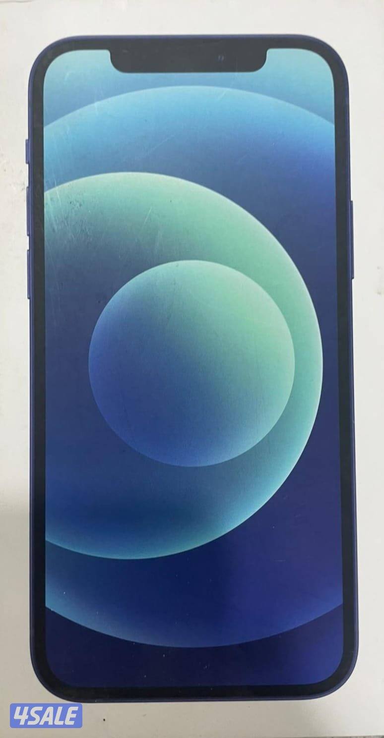 ايفون 12 ازرق مستعمل 128 قيقا مع كرتون مو مبدل شي2