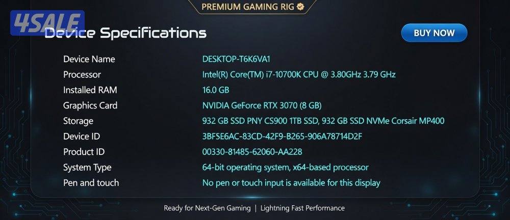 Gaming PC RTX 3070 i7-10700K 16GB 2TB SSD1