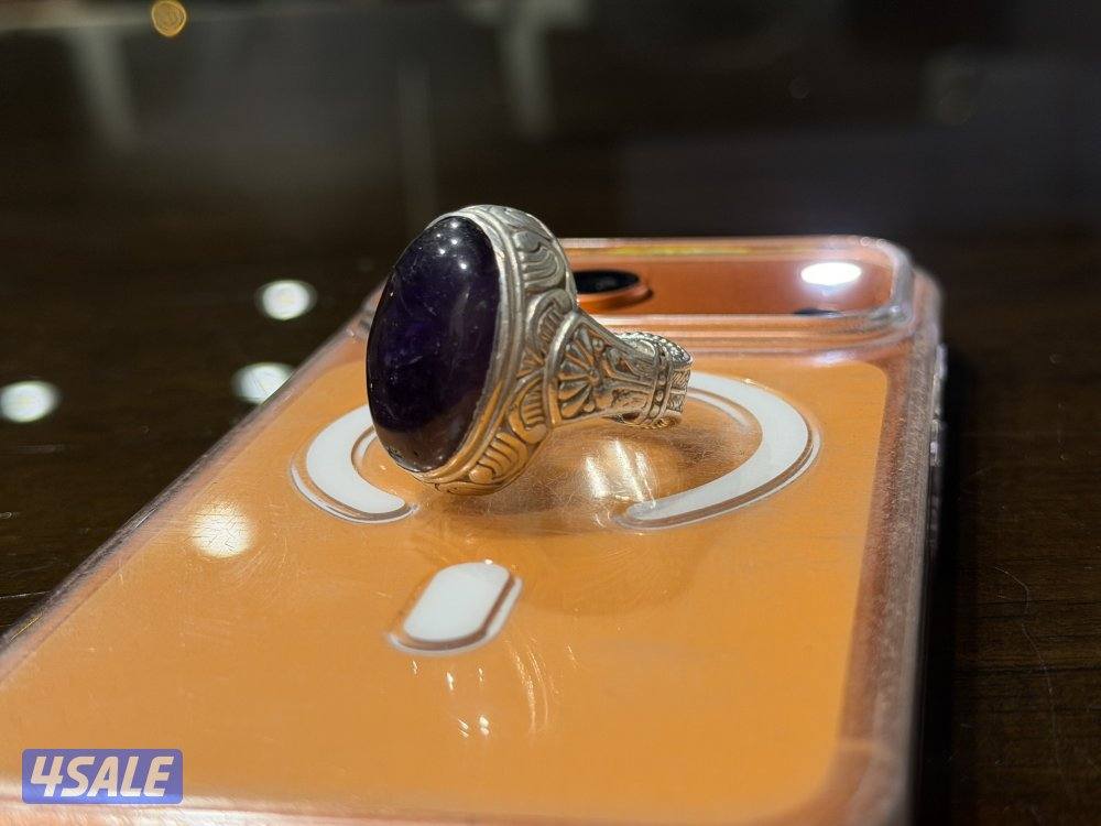 للبيع خاتم فضه راهي صياغه روعه حجر الجمشت الاصلي السعر 2000