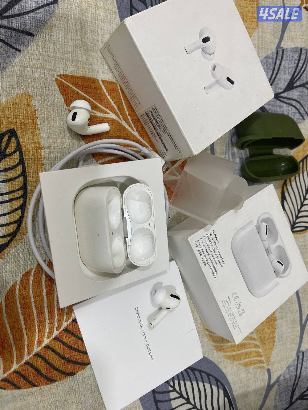 سماعة أبل ايربود برو 1 نظيفة وشغالة تمام مع الكفر والكرتون والواير7