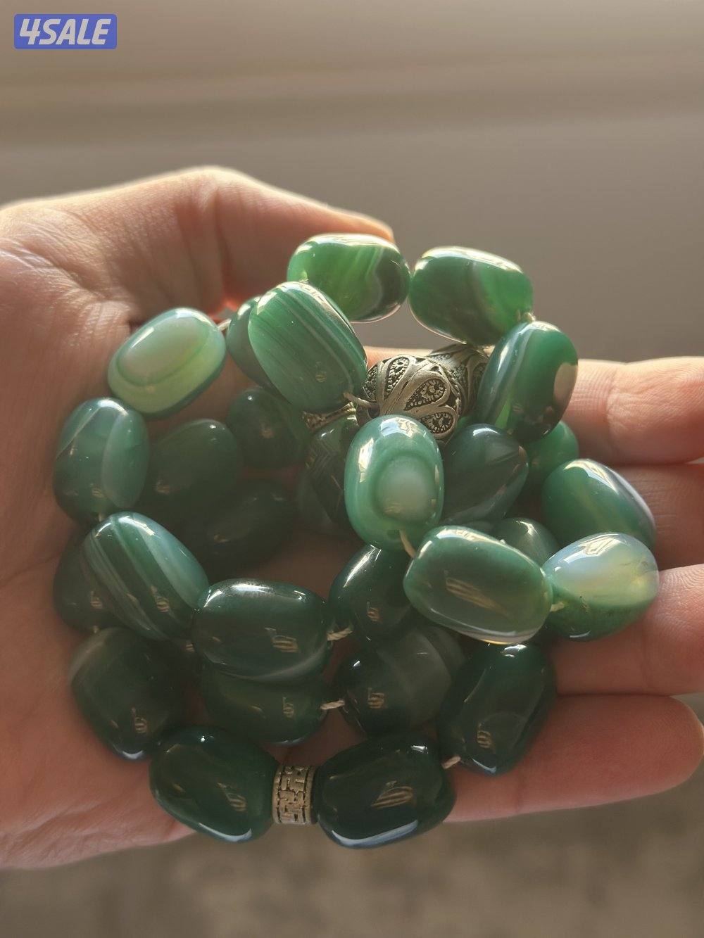 مسباح عقيق أخضر مخطط ثقيل 202 جرام – حبات كبيرة وفخم2