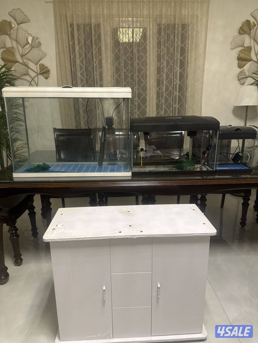 ثلاثة احواض و طاولة واحدة فلترين و ‏هيتارين ثلاث فلاتر و شبكيتين0