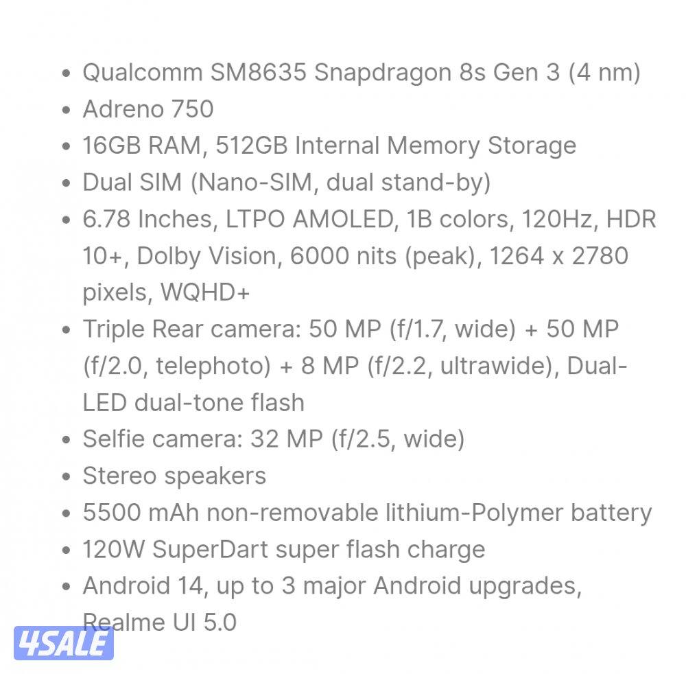 Realme GT 6 5G Dual SIM 512GB, 16GB RAM Phone (Global Version)0