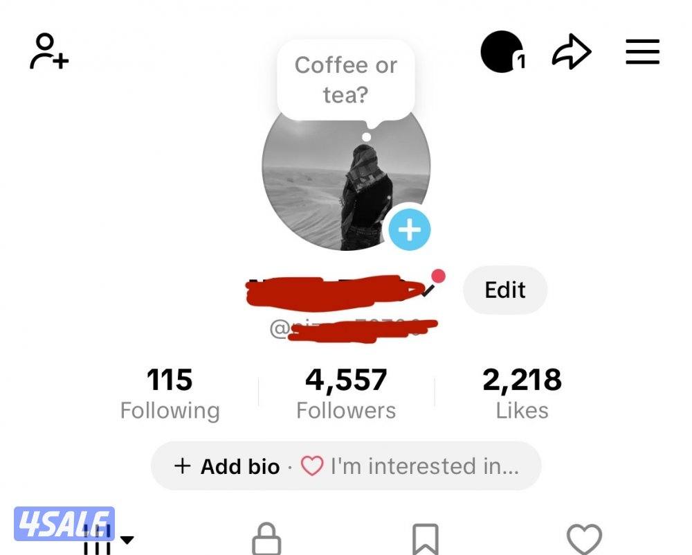 حساب تيك توك 4550 الف متابع و 2218لايف0