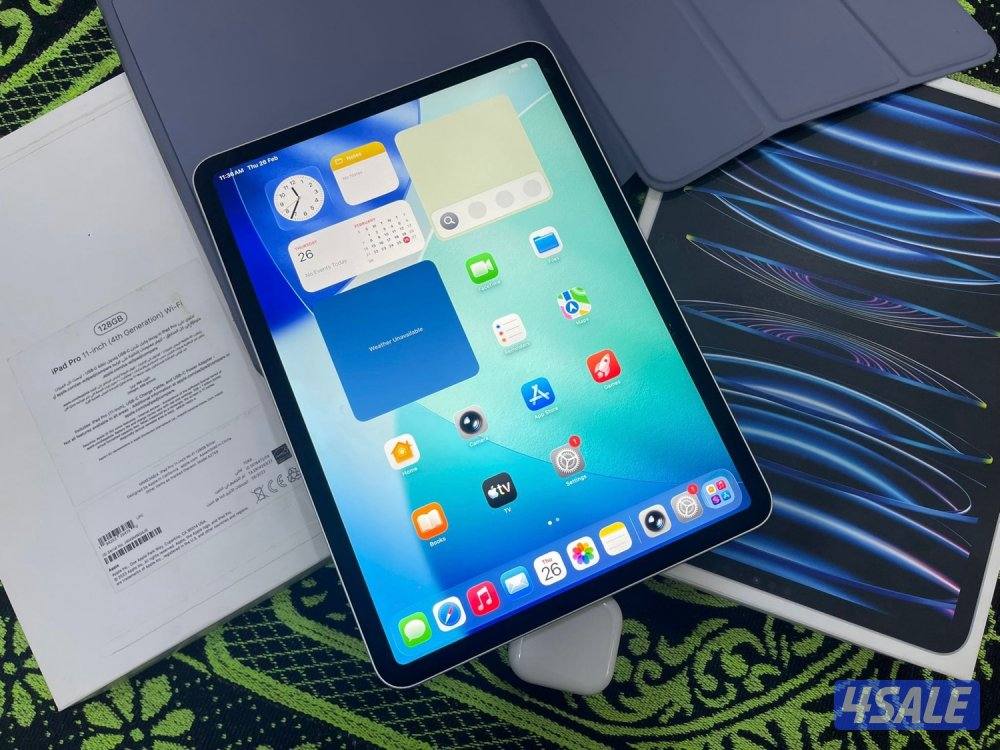 ايباد برو M2 الجيل الرابع 11 انش 128 غيغا بطارية 100 مع الكرتون والشحن1