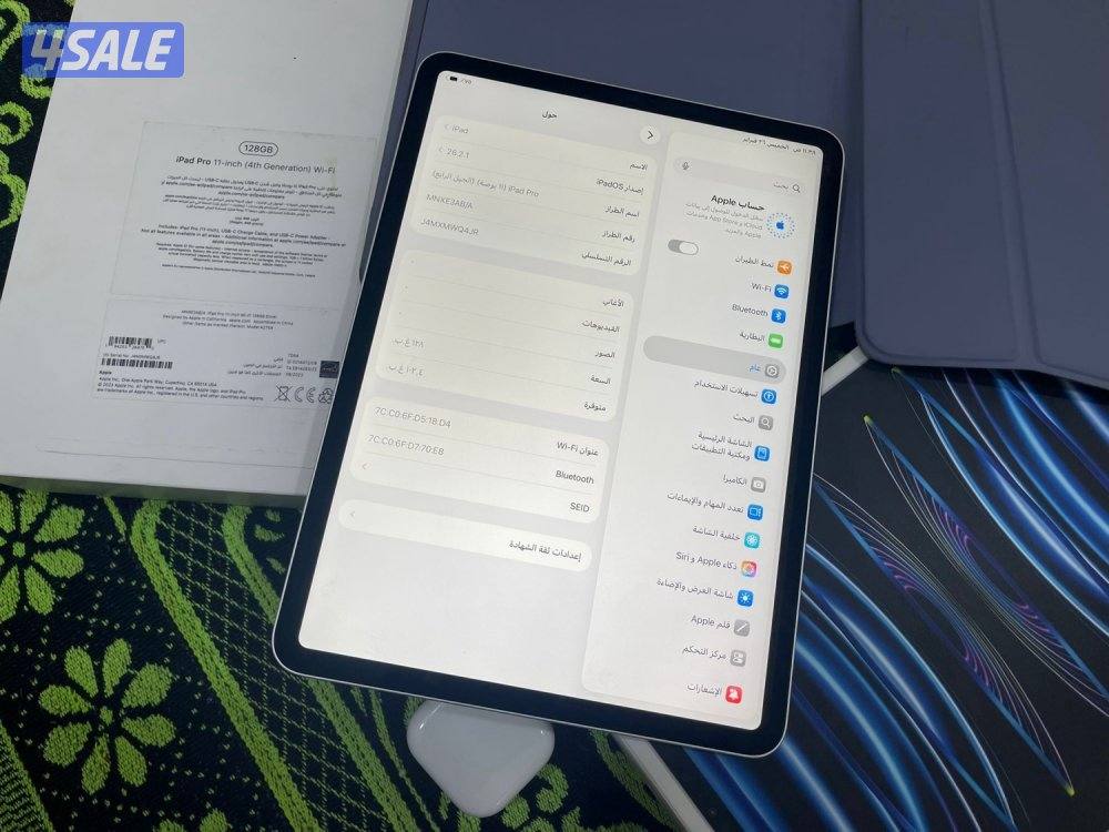 ايباد برو M2 الجيل الرابع 11 انش 128 غيغا بطارية 100 مع الكرتون والشحن2