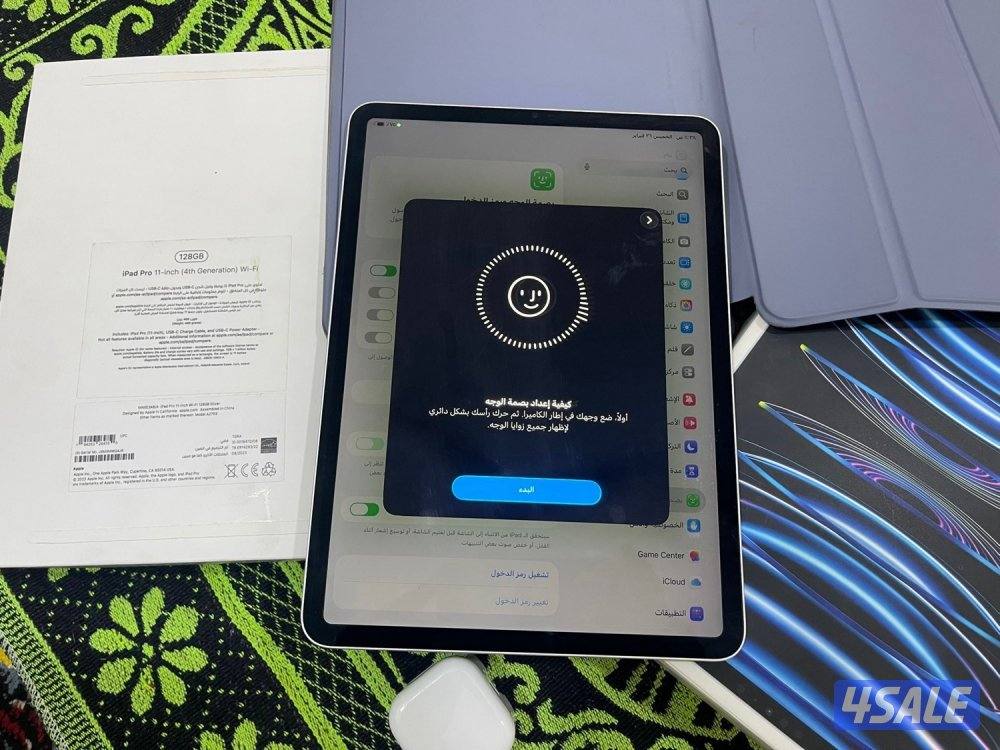 ايباد برو M2 الجيل الرابع 11 انش 128 غيغا بطارية 100 مع الكرتون والشحن3