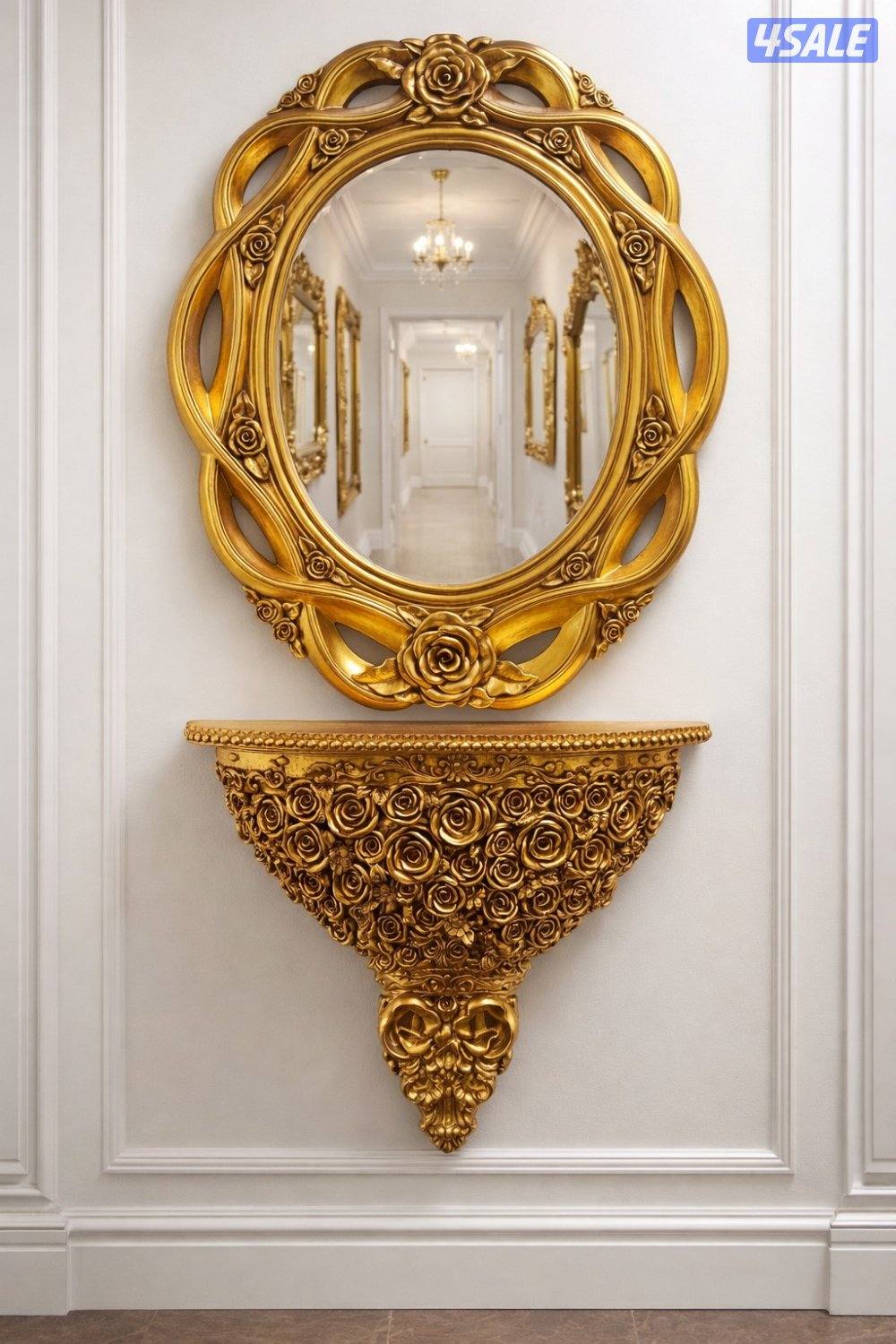 مرآة باروكية فاخرة مع رف كونسول مزخرف0
