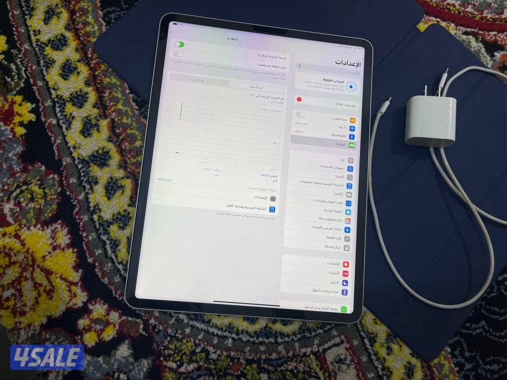 ايباد برو M2 الجيل السادس 12.9 انش 512 غيغا بطاريه 89 نظيف حيل مع شاحن3