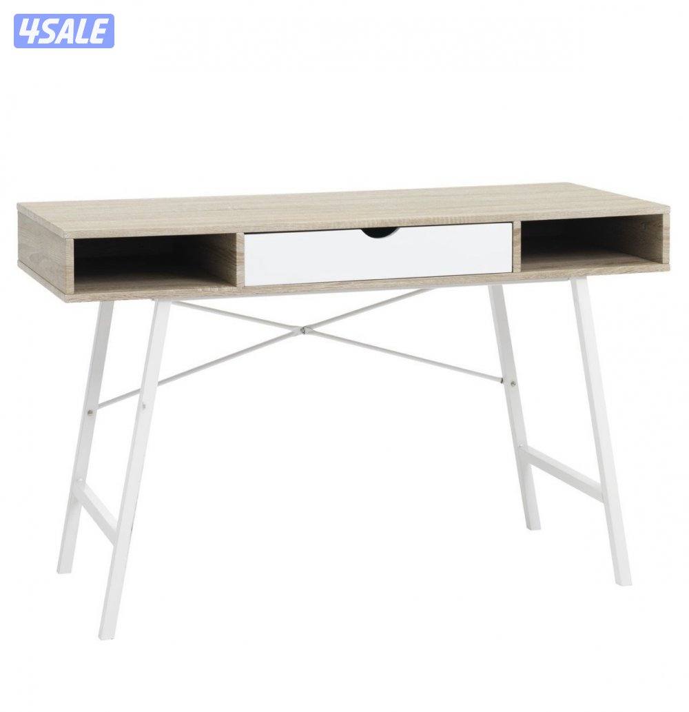 مكتب مع وحدة ٣ ادراج - لون خشبي وابيض (بحالة ممتازة)0