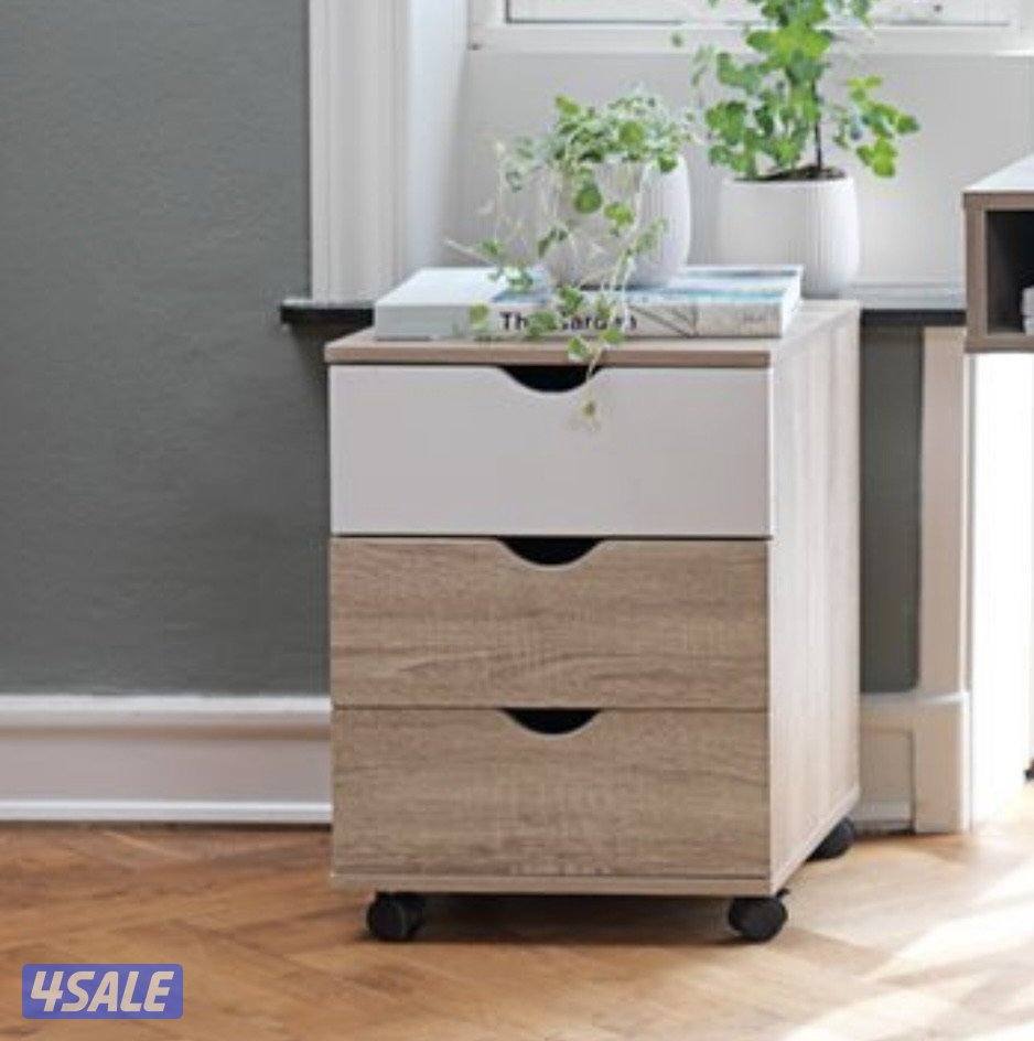 مكتب مع وحدة ٣ ادراج - لون خشبي وابيض (بحالة ممتازة)2